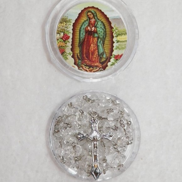 Our Lady of Guadalupe Clear Rosary Beads Crucifix with Case - Picture 1 of 10